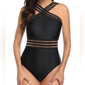 New Black One Piece Swimsuit Tummy Control Slimming Bathing Suit 520 Size‎ L